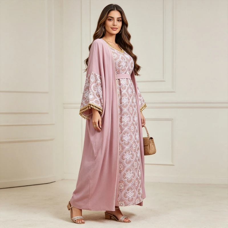 Eid Women Dress 2 Piece Set Abaya Cardigan Suit Muslim Abaya Party Dresses Jalabiya Embroidery Robe Ramadan Dubai Kaftan Vestido
Eid Women Dress 2 Piece Set Abaya Cardigan Suit Muslim Abaya Party Dresses Jalabiya Embroidery Robe Ramadan Dubai Kaftan Vestido