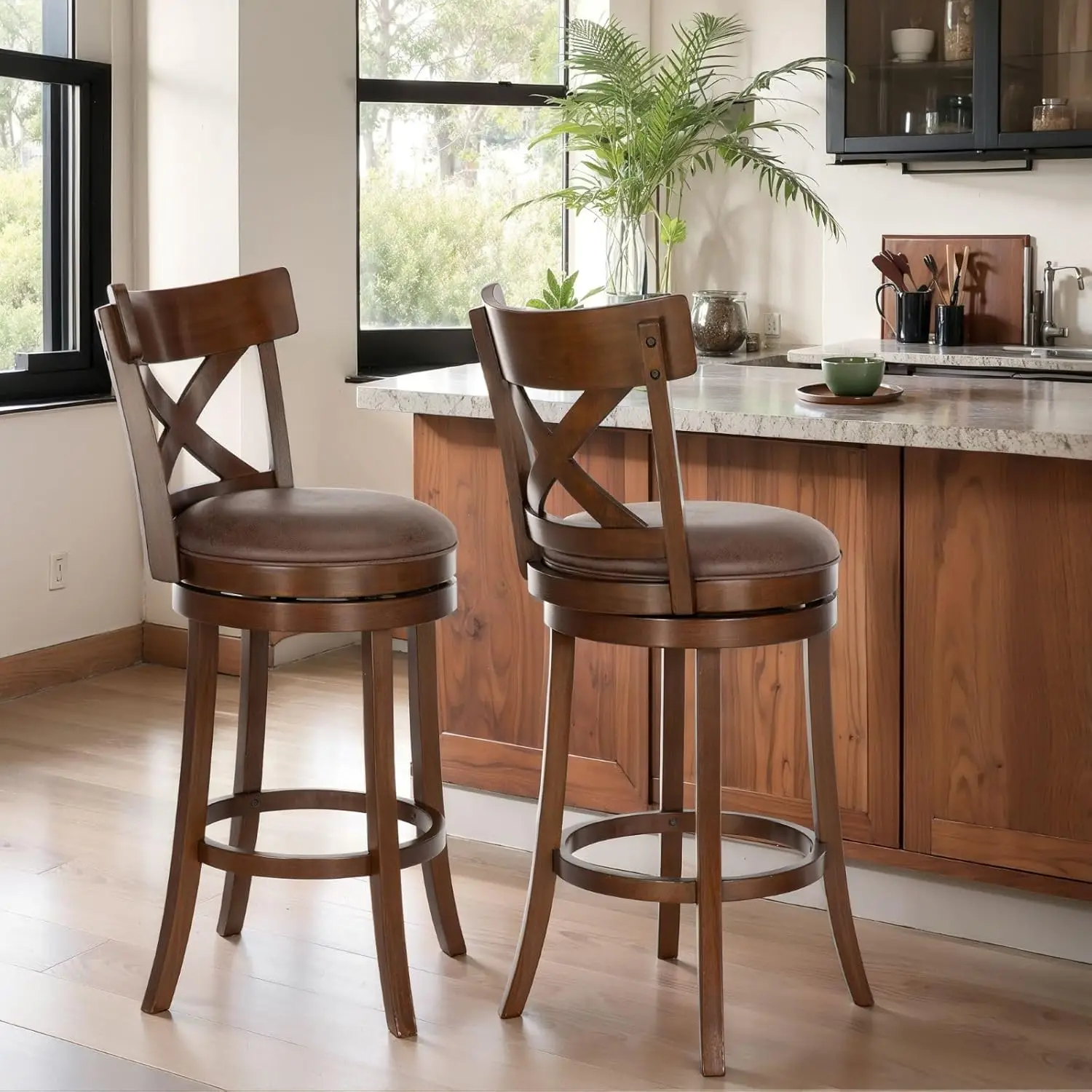 Swivel Bar Stools Set of 2, 360-Degree Swivel Stools with Cross Back, 30 Inch Kitchen Counter Bar Stools, Brown
Swivel Bar Stools Set of 2, 360-Degree Swivel Stools with Cross Back, 30 Inch Kitchen Counter Bar Stools, Brown