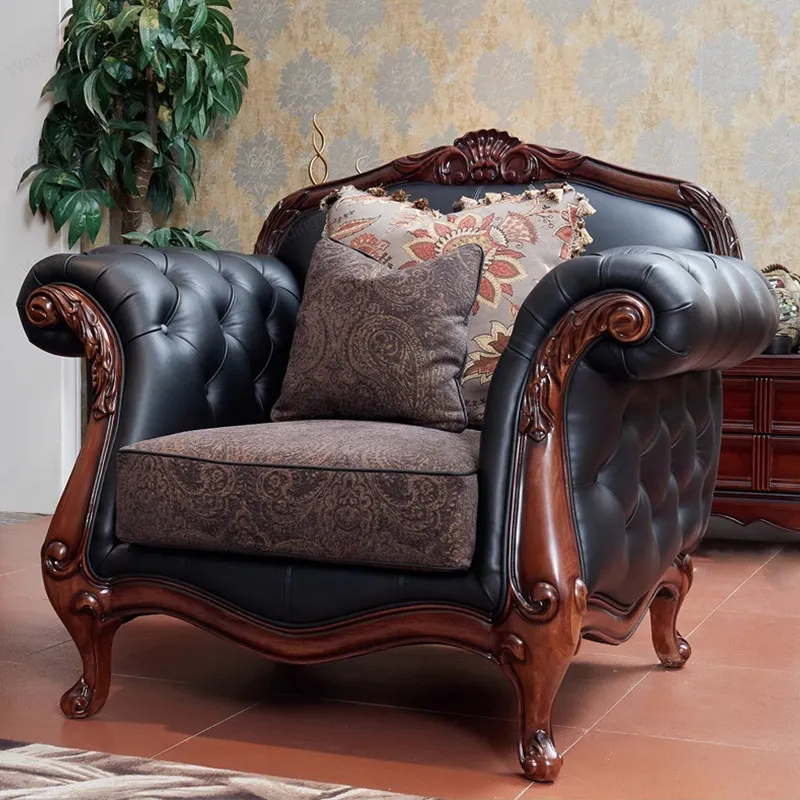 American solid wood leather sofa European retro carved hair living room small apartment leather sofa
American solid wood leather sofa European retro carved hair living room small apartment leather sofa