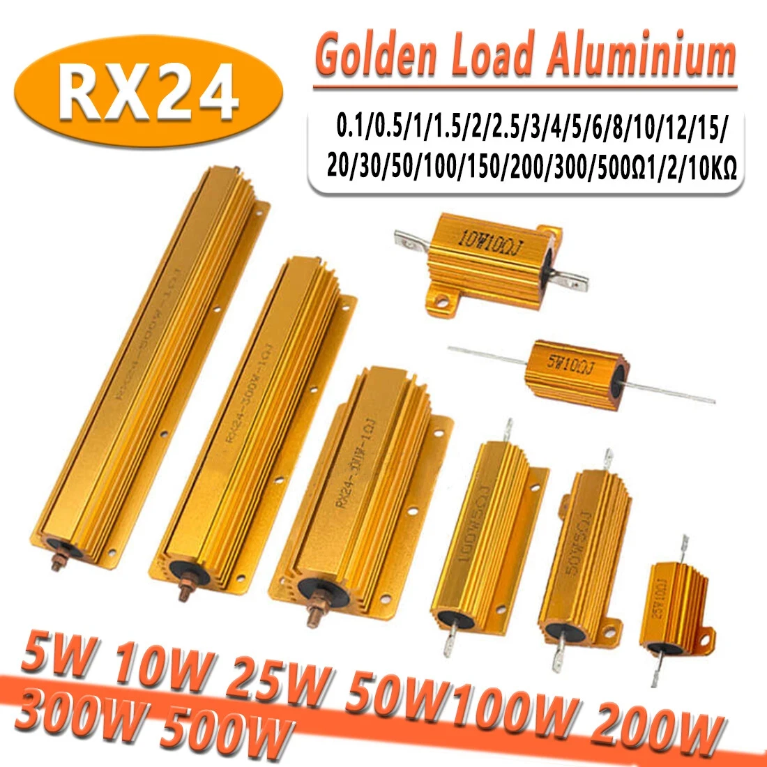 5w 10w Resistor Metal Wirewound Range-Golden Load Wire Wound Gold Aluminum Shell Resistor 0.1 ~ 500ohm
5w 10w Resistor Metal Wirewound Range-Golden Load Wire Wound Gold Aluminum Shell Resistor 0.1 ~ 500ohm