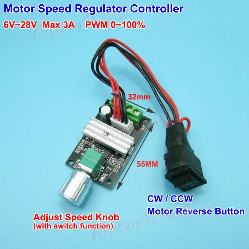 DC 6V~28V12V 18V 3A PWM Motor Speed Controller Adjustable Speed DC Motor Driver Forward Reverse Switch
DC 6V~28V12V 18V 3A PWM Motor Speed Controller Adjustable Speed DC Motor Driver Forward Reverse Switch