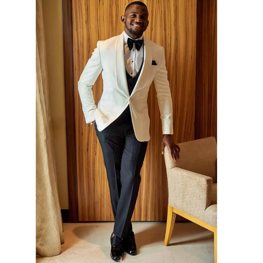 Luxury Suits for Men Shawl Lapel 3 Pieces White Jacket Black Pants Vest Male Clothing Wedding Banquet Business Costume Homme
Luxury Suits for Men Shawl Lapel 3 Pieces White Jacket Black Pants Vest Male Clothing Wedding Banquet Business Costume Homme