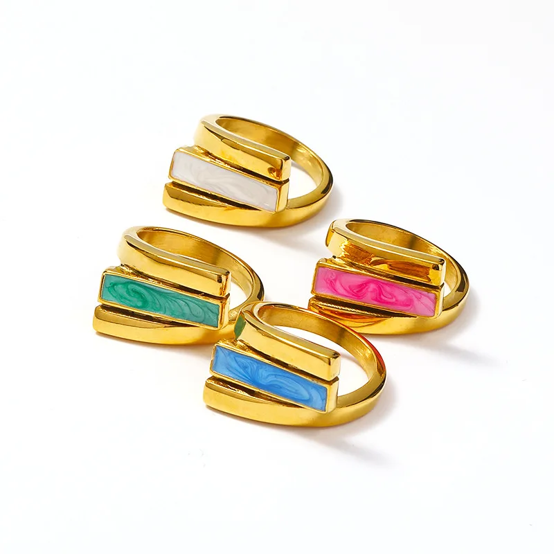 PRISCA | Stainless Steel Drop Oil Geometric Ring Trendy Hot Sale Charm Jewelry 18k Gold New Design
PRISCA | Stainless Steel Drop Oil Geometric Ring Trendy Hot Sale Charm Jewelry 18k Gold New Design