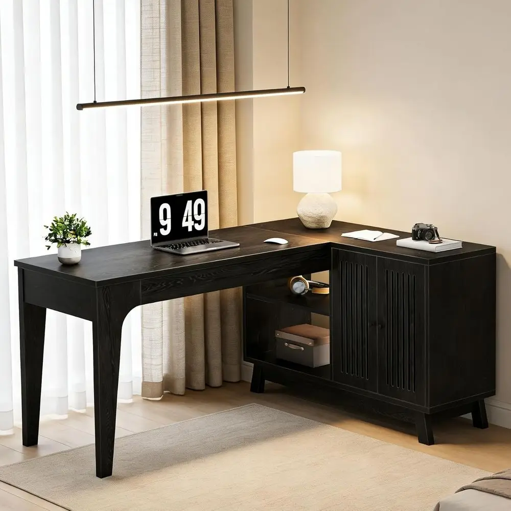 L Shaped Desk with Storage Cabinet & Shelves, 57" Large Computer Desk or Home Oice, ern Wood Writing Desk with Smart One-Side St
L Shaped Desk with Storage Cabinet & Shelves, 57" Large Computer Desk or Home Oice, ern Wood Writing Desk with Smart One-Side St