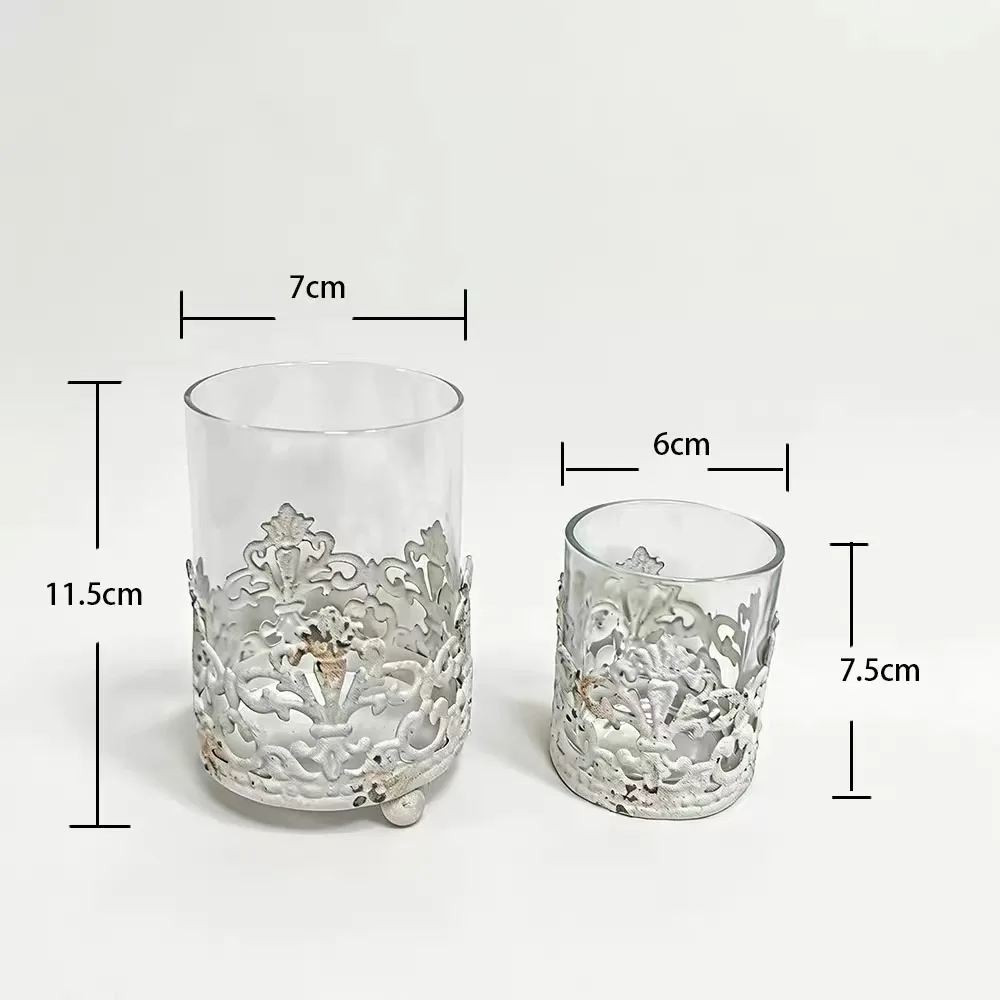 Vintage Lace Iron Glass Candle Holders Set of 2, White Distressed Rustic Tea Light Candle Lanterns for Home Wedding Decor
Vintage Lace Iron Glass Candle Holders Set of 2, White Distressed Rustic Tea Light Candle Lanterns for Home Wedding Decor