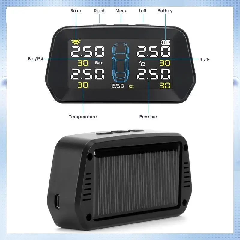 A70R-Car TPMS Tire Pressure Monitor Solar External Sensor Tire Pressure Alarm Monitoring System Control Spare Tire
A70R-Car TPMS Tire Pressure Monitor Solar External Sensor Tire Pressure Alarm Monitoring System Control Spare Tire