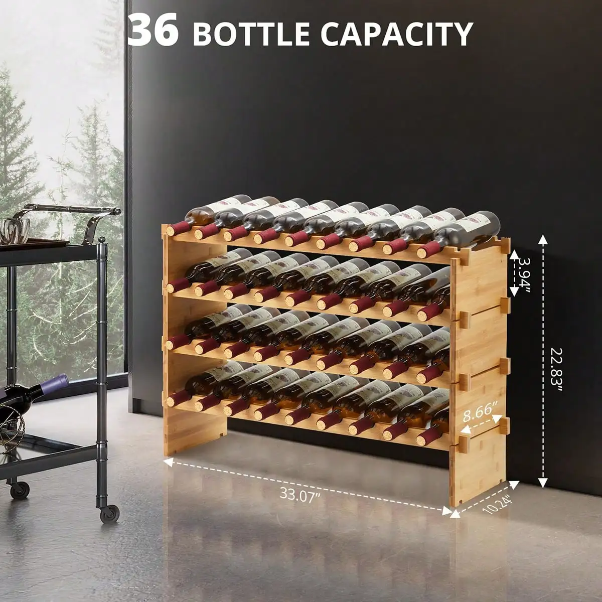 36 Bottles Stackable Modualr Wine Racks, 4 Tier Freestanding Floor Wine Storage Shelves, Bamboo Liquor Display Shelves, Farmhouse Wooden Wine Bottle Holder For Bar, Cabinet
36 Bottles Stackable Modualr Wine Racks, 4 Tier Freestanding Floor Wine Storage Shelves, Bamboo Liquor Display Shelves, Farmhouse Wooden Wine Bottle Holder For Bar, Cabinet