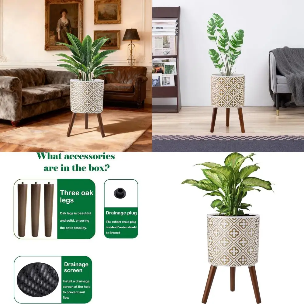 10 Inch White & Gold Planter with Stand for Indoor & Outdoor Plants, Large Pots with Drainage for Home Garden Patio
10 Inch White & Gold Planter with Stand for Indoor & Outdoor Plants, Large Pots with Drainage for Home Garden Patio