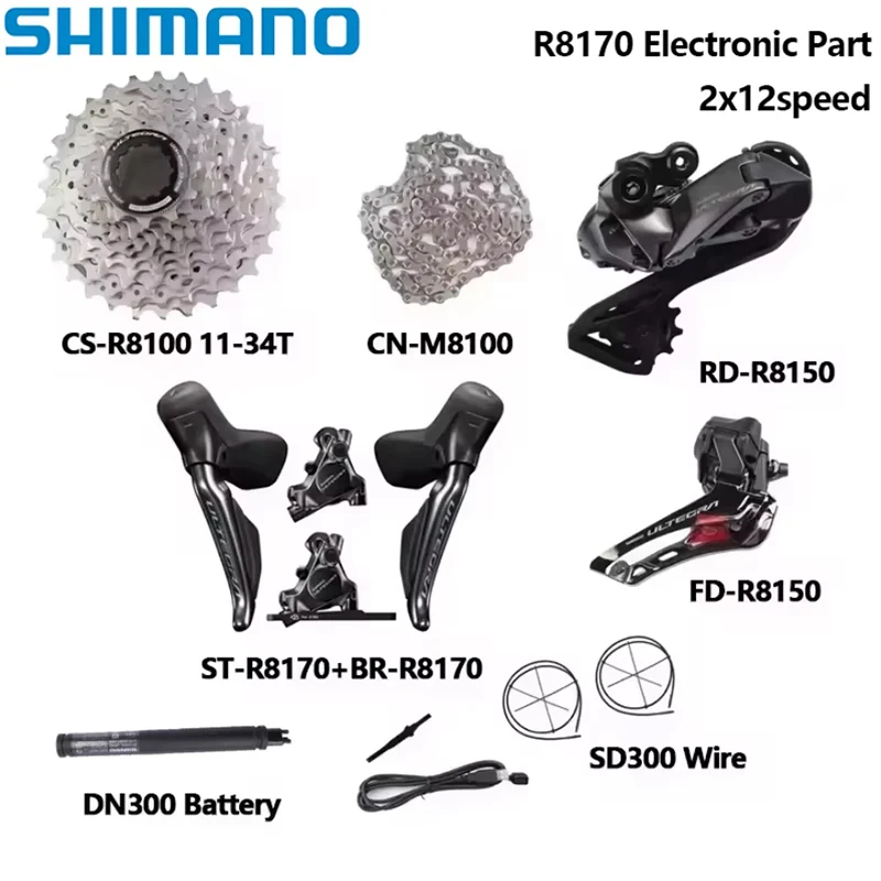 Shimano Ultegra R8170 Di2 Электронная часть 2x12S R8150 Задний переключатель R8100 Кассета Гидравлический дисковый тормоз Деталь для дорожного велосипеда 
Shimano Ultegra R8170 Di2 Электронная часть 2x12S R8150 Задний переключатель R8100 Кассета Гидравлический дисковый тормоз Деталь для дорожного велосипеда