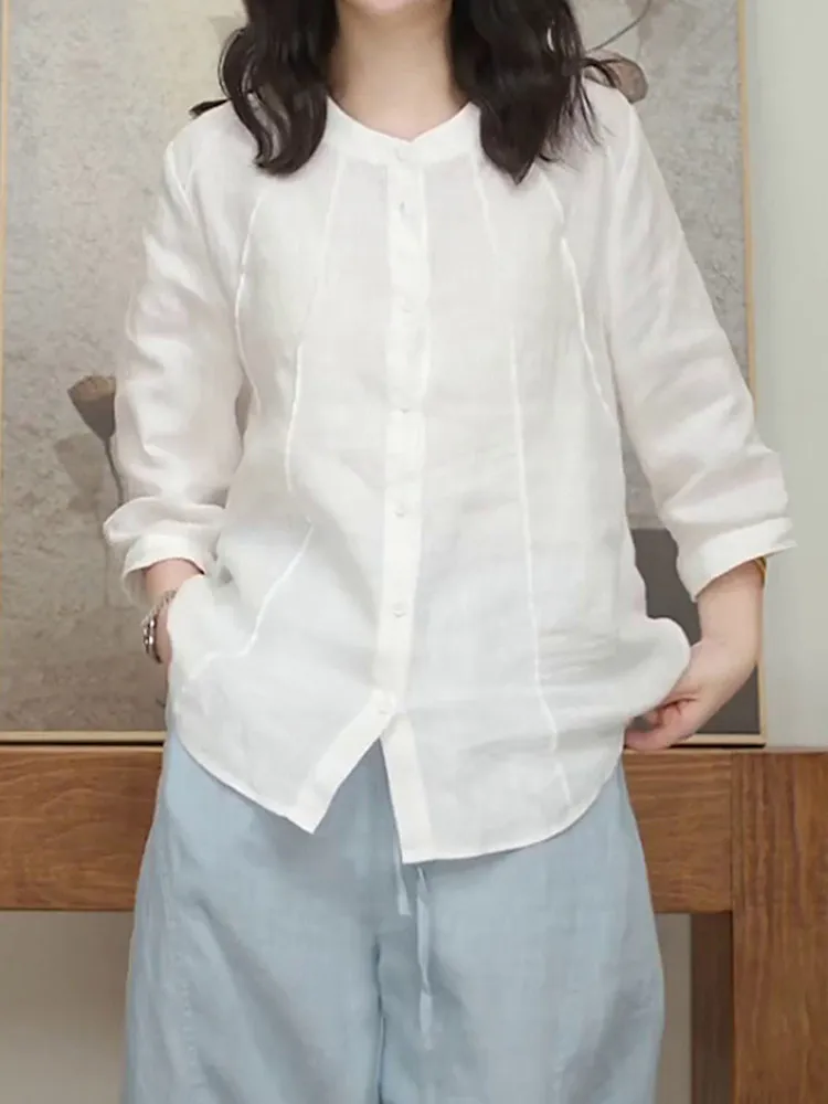 Fashionable Casual Pure Color Loose Women's Shirt Breathable Comfortable round Neck Seven Sleeve Length Daily Wear Top
Fashionable Casual Pure Color Loose Women's Shirt Breathable Comfortable round Neck Seven Sleeve Length Daily Wear Top