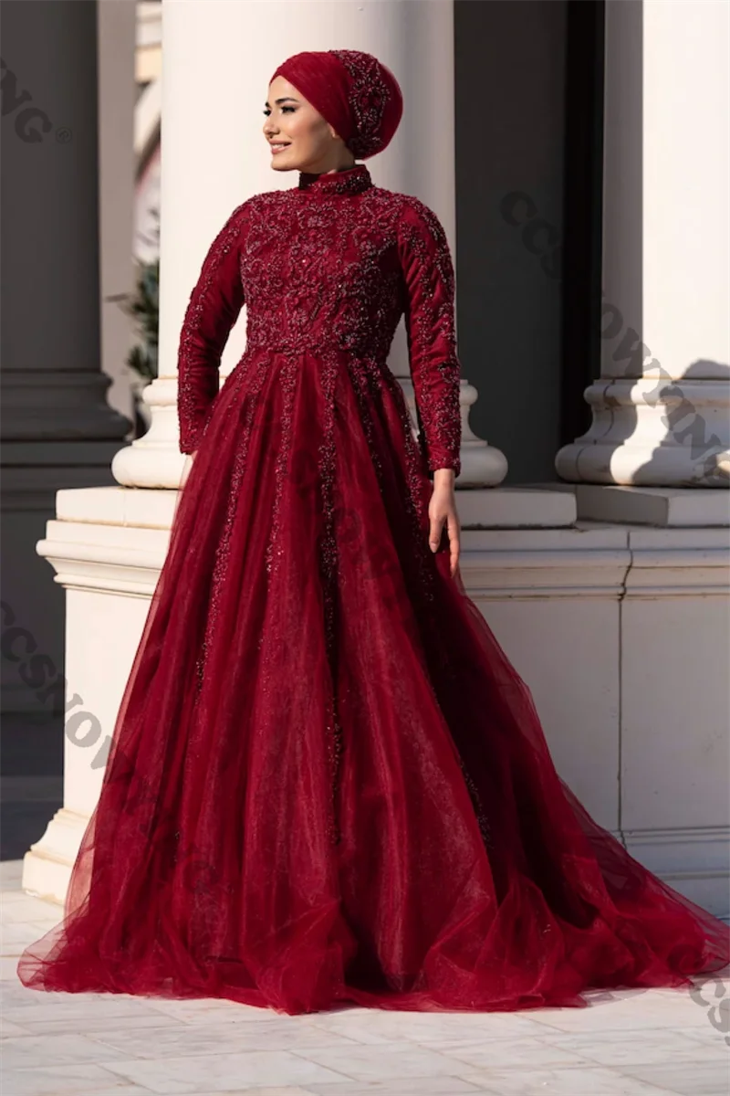 Lace-up Back Appliques Muslim Evening Dresses Long Sleeve Islamic Formal Party Gowns High Neck Women Arabic Robes De Soirée
Lace-up Back Appliques Muslim Evening Dresses Long Sleeve Islamic Formal Party Gowns High Neck Women Arabic Robes De Soirée