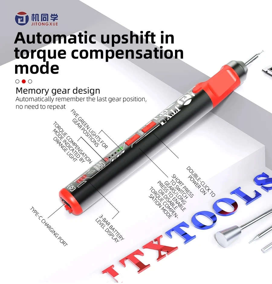 JTX GP-1 Torque Compensation Electric Grinding Pen Wireless with 6 Grinding Heads USB-C Charging for Mobile Phone PCB Repair
JTX GP-1 Torque Compensation Electric Grinding Pen Wireless with 6 Grinding Heads USB-C Charging for Mobile Phone PCB Repair