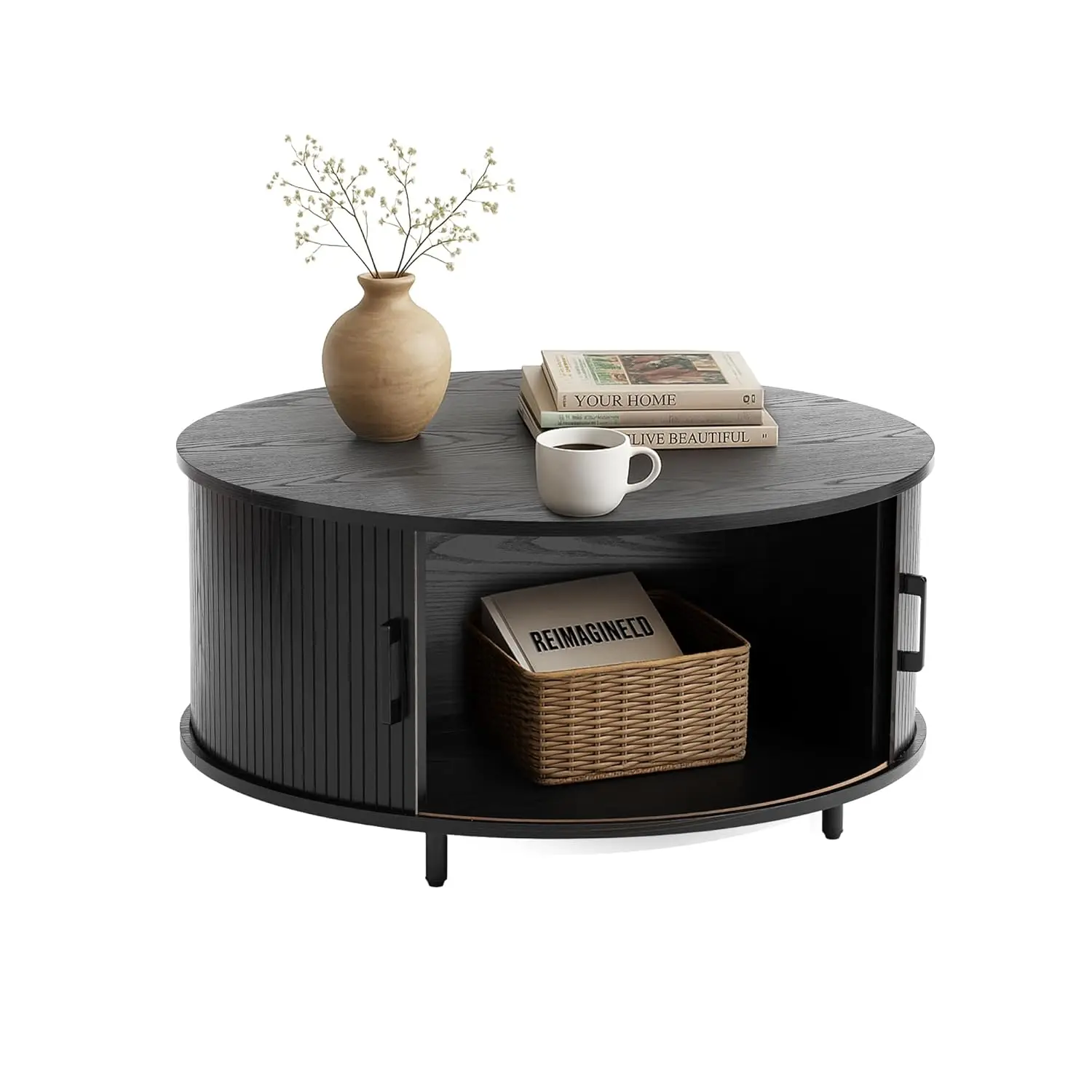 Round Coffee Table Storage 31.5" Mid Century 360° Sliding Door Fluted Wood Adjustable Footpads Living Room, Customized
Round Coffee Table Storage 31.5" Mid Century 360° Sliding Door Fluted Wood Adjustable Footpads Living Room, Customized