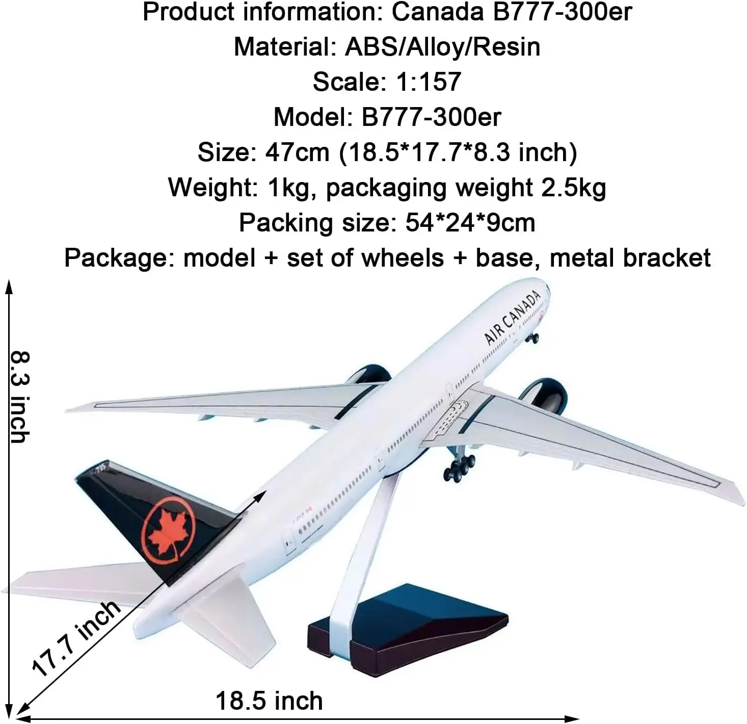 Model Aircraft Canada Airlines Model Toy 777 B777 1/157 Scale 47cm Airplane Model W Light &Wheel Diecast Plastic Resin Plane
Model Aircraft Canada Airlines Model Toy 777 B777 1/157 Scale 47cm Airplane Model W Light &Wheel Diecast Plastic Resin Plane