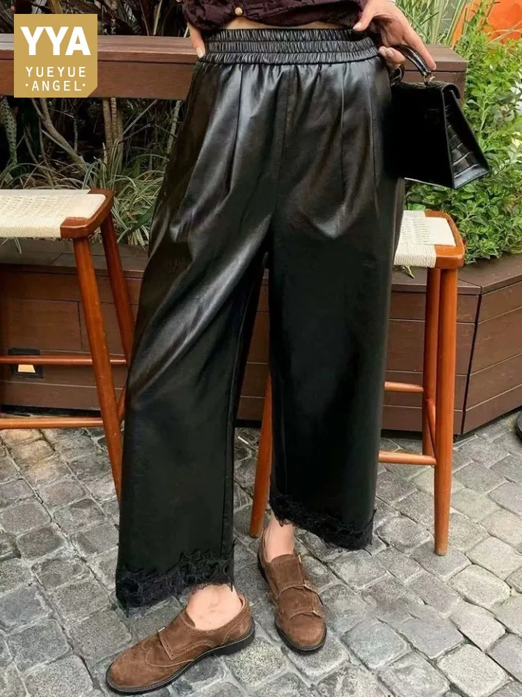 Женские повседневные брюки из натуральной кожи с эластичным поясом, с кружевными вставками, свободного кроя, прямые, длиной до щиколотки, из овечьей кожи, с широкими штанинами
Женские повседневные брюки из натуральной кожи с эластичным поясом, с кружевными вставками, свободного кроя, прямые, длиной до щиколотки, из овечьей кожи, с широкими штанинами