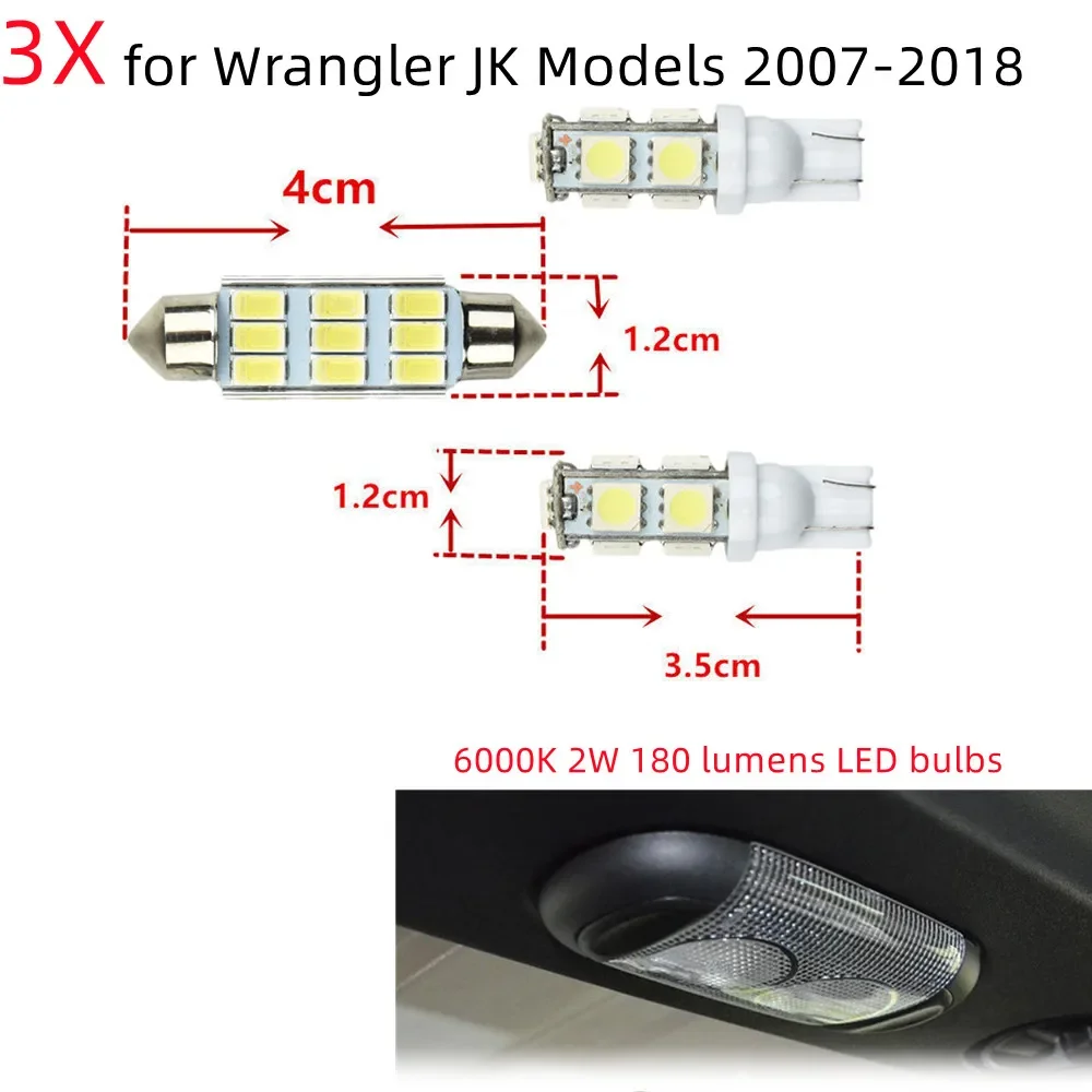 3X Car Inner White LED Dome Replaced Reading Light Bulbs For Jeep Wrangler 2007-2018 JK Auto Interior Replacement Accessories
3X Car Inner White LED Dome Replaced Reading Light Bulbs For Jeep Wrangler 2007-2018 JK Auto Interior Replacement Accessories