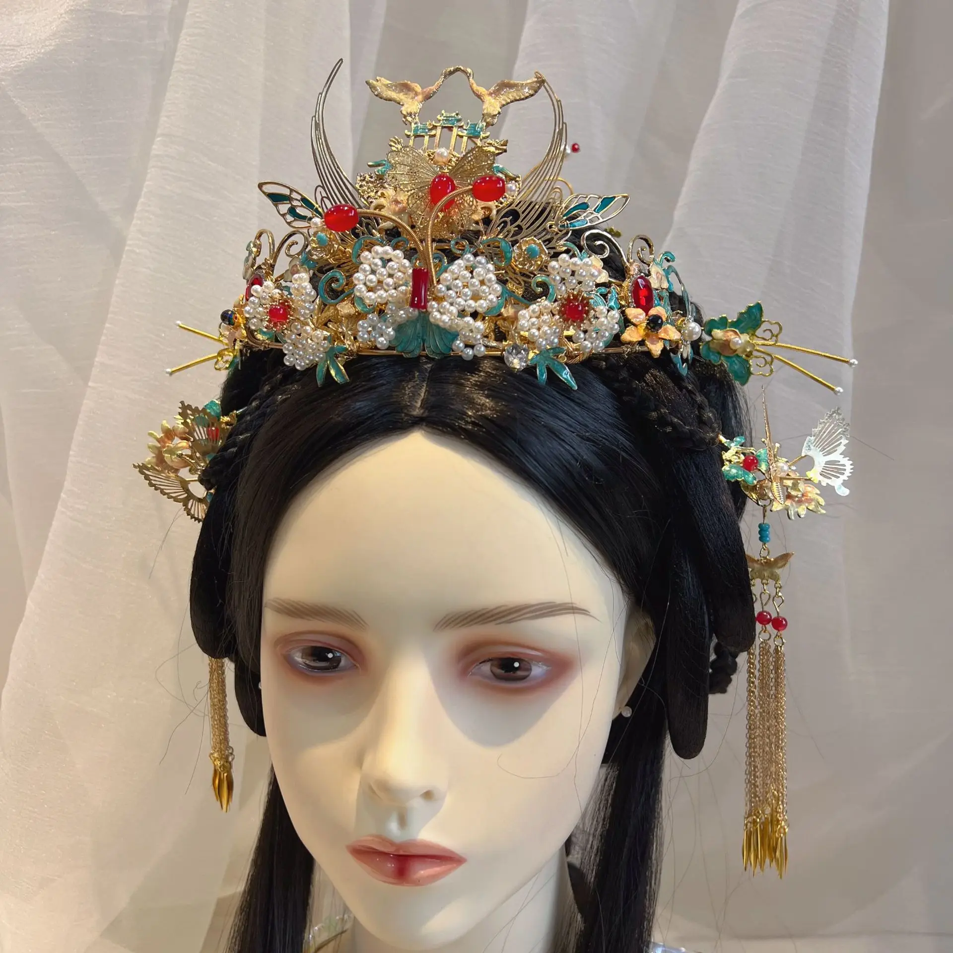 Han Chinese Clothing Hair Accessories Suit Enamel Cloisonne Clasp Tassel Buyao Tuinga Archaistic Headdress
Han Chinese Clothing Hair Accessories Suit Enamel Cloisonne Clasp Tassel Buyao Tuinga Archaistic Headdress