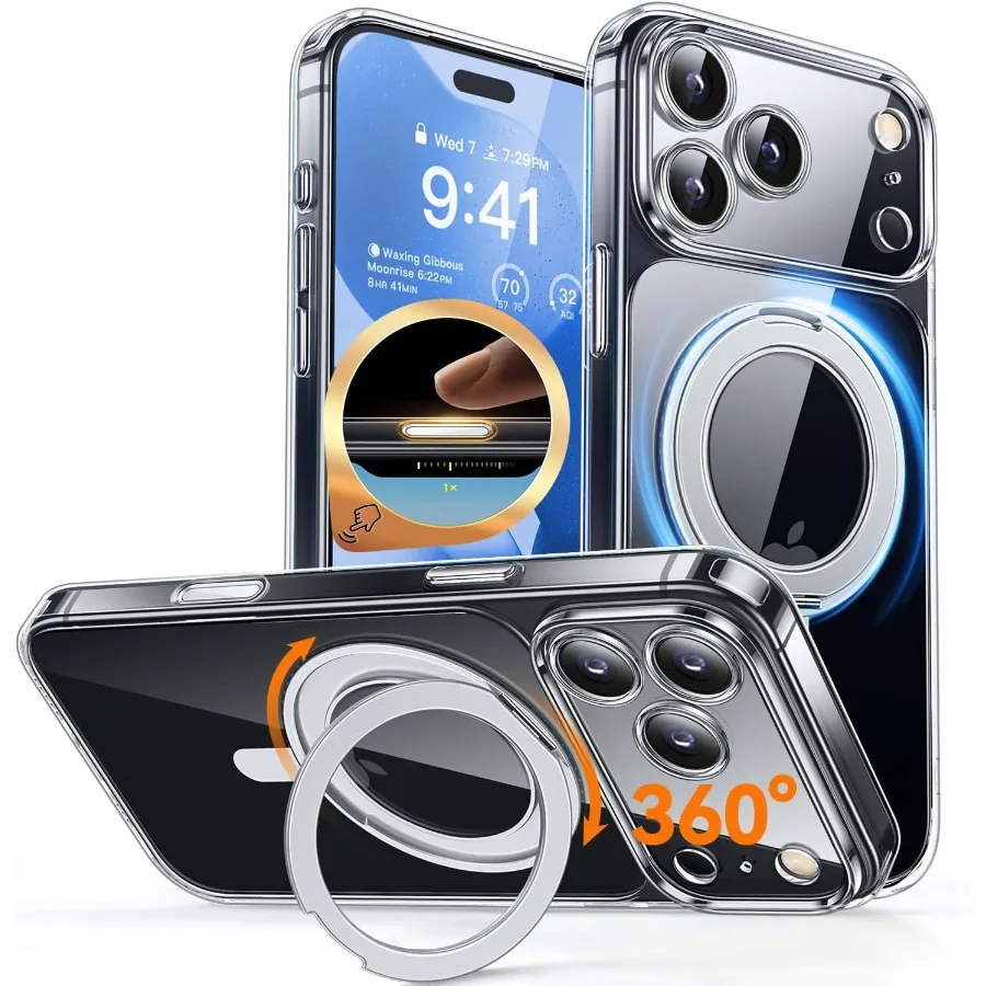 Магнитная подставка с вращением на 360° для iPhone 17 Pro, прозрачный чехол с управлением камерой, полная защита камеры, совместимый с Magsafe Non-Yel
Магнитная подставка с вращением на 360° для iPhone 17 Pro, прозрачный чехол с управлением камерой, полная защита камеры, совместимый с Magsafe Non-Yel