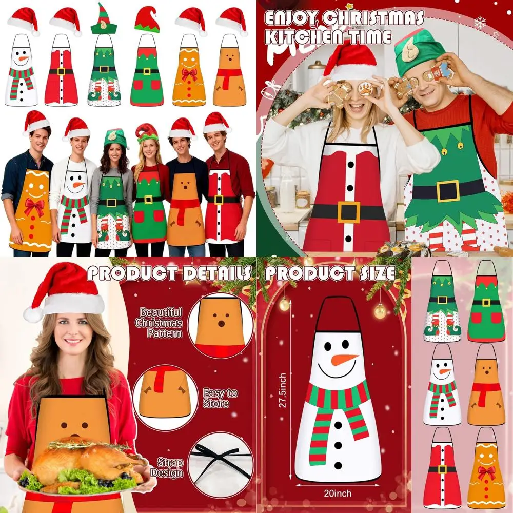 Adult Christmas Apron Set: 6 Festive Kitchen Aprons with Santa, Elf & Snowman Patterns for Holiday Cooking
Adult Christmas Apron Set: 6 Festive Kitchen Aprons with Santa, Elf & Snowman Patterns for Holiday Cooking