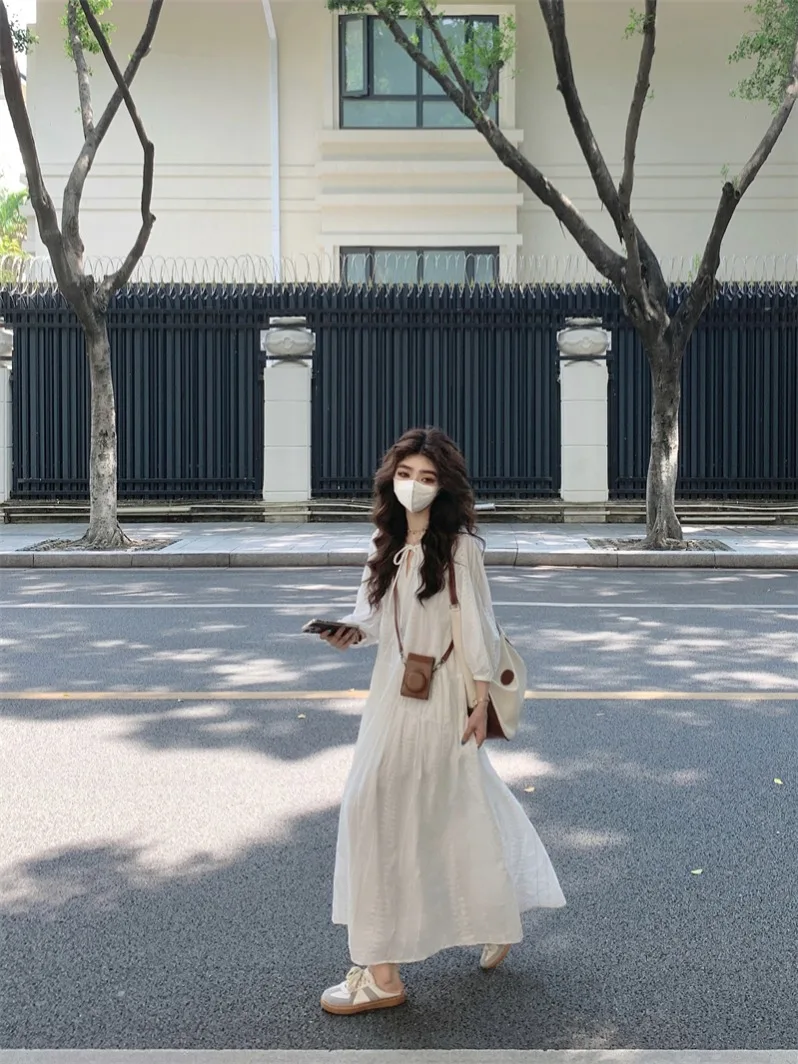 Commuter Casual Sun Moonlight Small White Dress ~ Super Heavy Embroidery French Tie Long Women's Loose Long Sleeve Dresses
Commuter Casual Sun Moonlight Small White Dress ~ Super Heavy Embroidery French Tie Long Women's Loose Long Sleeve Dresses
