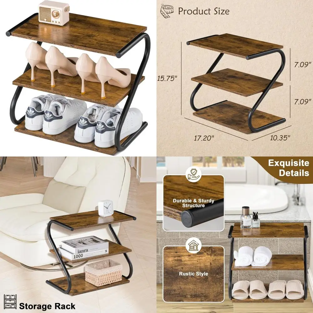 Компактная трехъярусная деревянная полка для обуви с металлическими полками для домашнего хранения
Компактная трехъярусная деревянная полка для обуви с металлическими полками для домашнего хранения