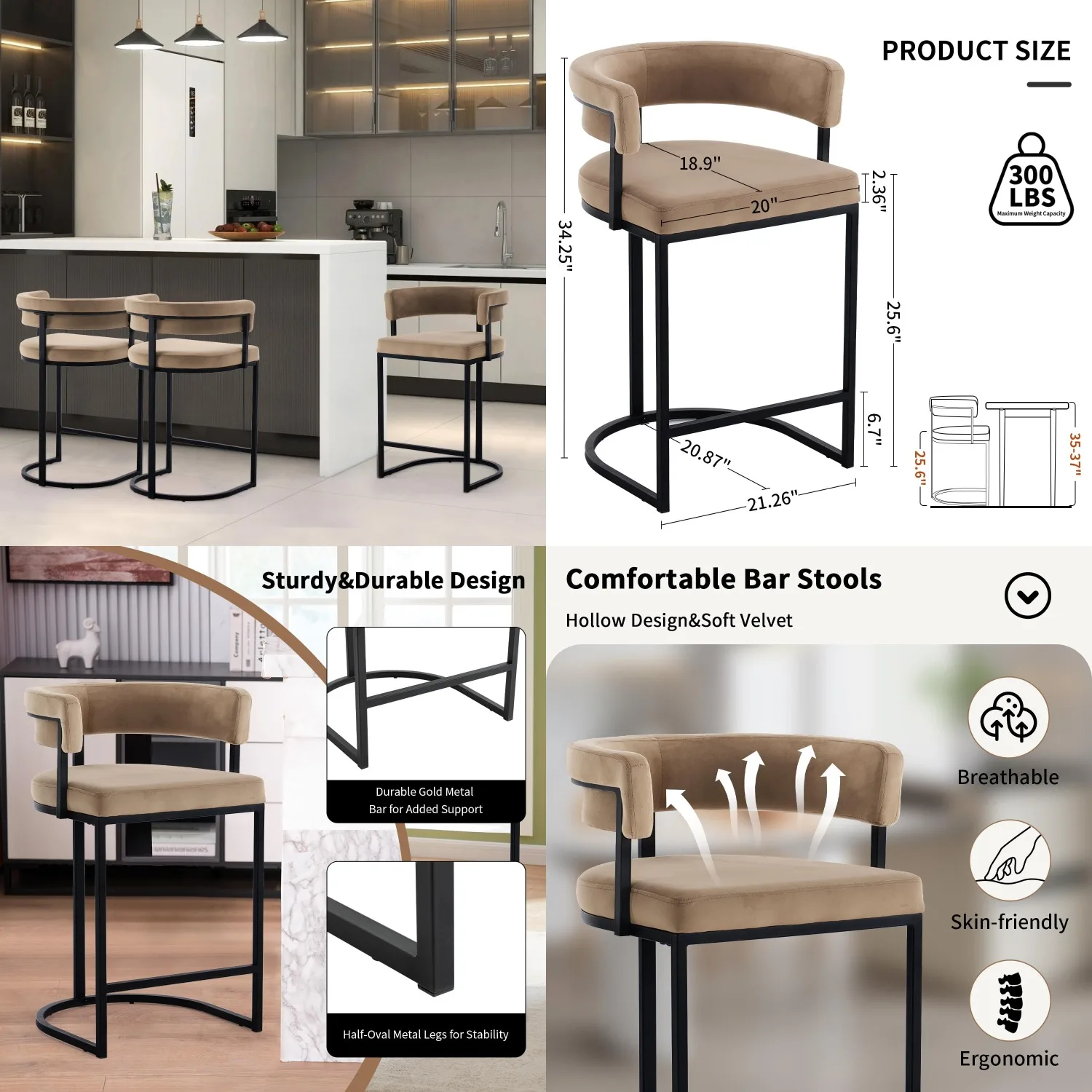 Brown Velvet Barstool Set Barrel Backrest Gold Footrest 25.6in Seat Height Counter Kitchen Island Customized
Brown Velvet Barstool Set Barrel Backrest Gold Footrest 25.6in Seat Height Counter Kitchen Island Customized