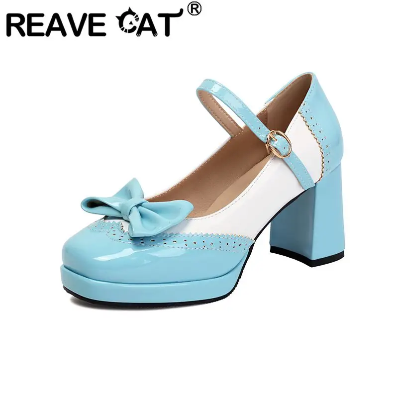 REAVE CAT Pink Shiny Women Pumps Square Toe 7.5cm Block Heel 1.5cm Platform Buckle Strap Bowknot Big Size 46 47 48 Sweet Shoes
REAVE CAT Pink Shiny Women Pumps Square Toe 7.5cm Block Heel 1.5cm Platform Buckle Strap Bowknot Big Size 46 47 48 Sweet Shoes