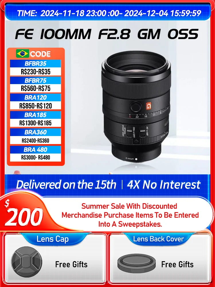 Sony FE 100mm F2.8 STF GM OSS 135mm F1.8 GM Full Frame Long Zoom Prime Mirrorless Camera Lens for A7 III IV A7C II 100 2.8(Used)
Sony FE 100mm F2.8 STF GM OSS 135mm F1.8 GM Full Frame Long Zoom Prime Mirrorless Camera Lens for A7 III IV A7C II 100 2.8(Used)