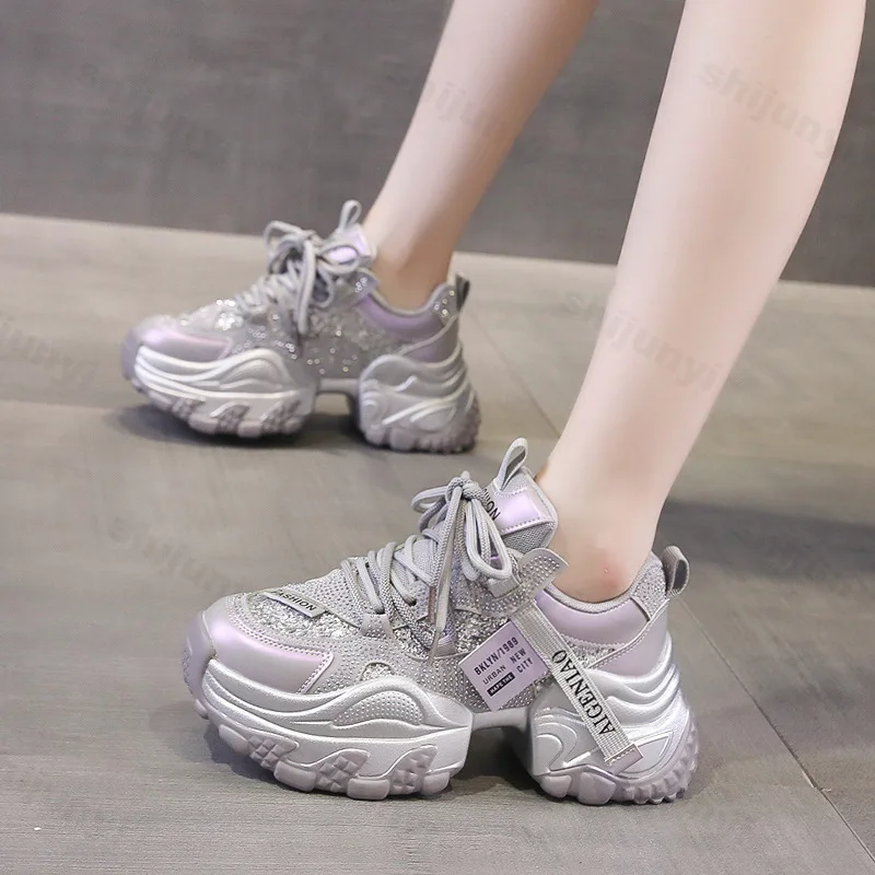 Women's Chunky Sneakers Fashion Bling Comfortable Round Toe Breathable Casual Sport Shoes Lace-up Platform Woman Vulcanize Shoes
Women's Chunky Sneakers Fashion Bling Comfortable Round Toe Breathable Casual Sport Shoes Lace-up Platform Woman Vulcanize Shoes