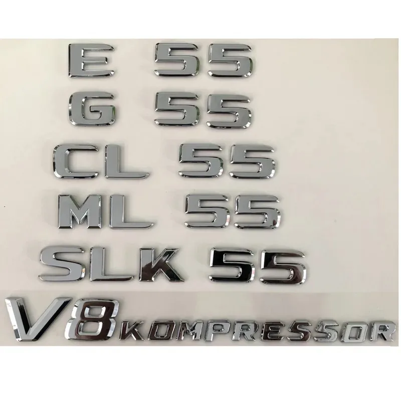 Chrome Silver Trunk Letters for Mercedes Benz C55 E55 S55 G55 CLS55 CLK55 SLK55 GLK55 ML55 CL55 SL55 GL55 V8 KOMPRESSOR Emblems
Chrome Silver Trunk Letters for Mercedes Benz C55 E55 S55 G55 CLS55 CLK55 SLK55 GLK55 ML55 CL55 SL55 GL55 V8 KOMPRESSOR Emblems