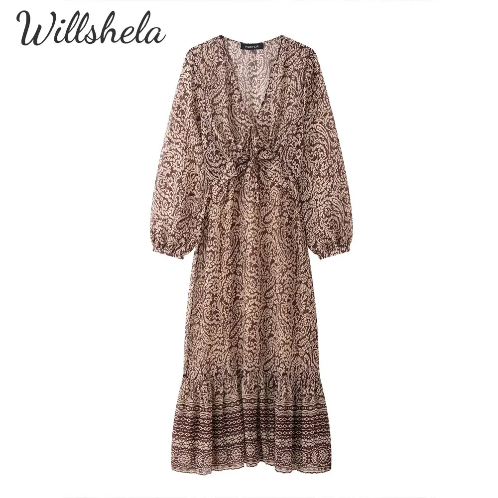 Willshela Women Fashion Printed Midi Dress V-Neck Long Sleeves High Waist with Sashes Female Chic Mujer Long Vestidos
Willshela Women Fashion Printed Midi Dress V-Neck Long Sleeves High Waist with Sashes Female Chic Mujer Long Vestidos