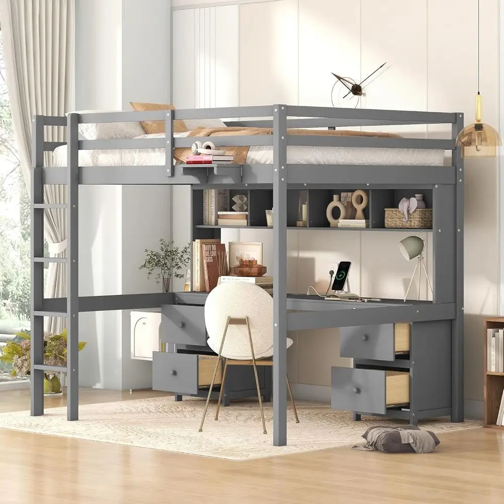 Lot Bed with Desk, Bookcase, USB Charging Station, Ladder, and Guardrails for Kids and Teens in Gray
Lot Bed with Desk, Bookcase, USB Charging Station, Ladder, and Guardrails for Kids and Teens in Gray