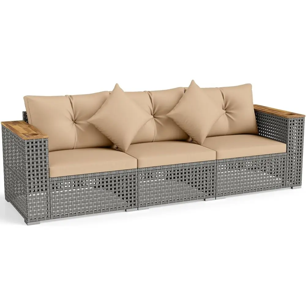 86.5 Large 3-Seat Outdoor Wicker Sectional Sofa Set with Cup Holders and Wood Armrests, Brown
86.5 Large 3-Seat Outdoor Wicker Sectional Sofa Set with Cup Holders and Wood Armrests, Brown
