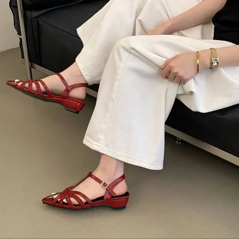 Yellow Shoes For Woman 4CM Low Wedge Sandals Burgundy Narrowband Plait High Heels Summer Ladies Office Shoes
Yellow Shoes For Woman 4CM Low Wedge Sandals Burgundy Narrowband Plait High Heels Summer Ladies Office Shoes
