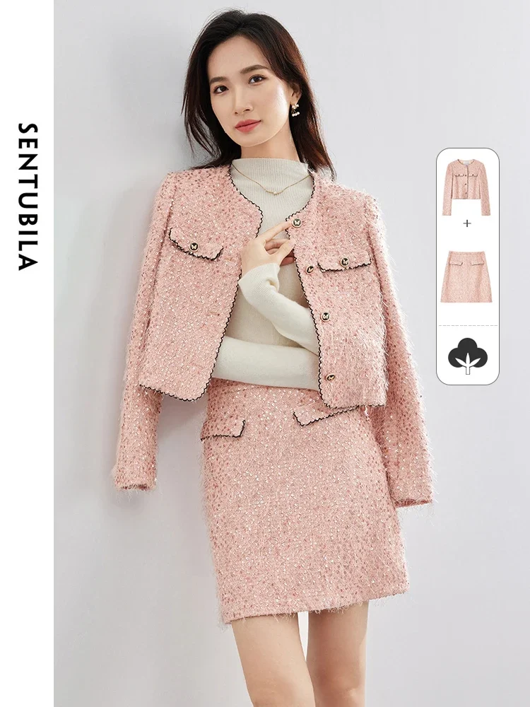 SENTUBILA Elegant Pink Tweed Suit 2 Piece Set Women Outfit O-neck Jacket A-line Mini Skirt 2025 Spring Skirt Sets 141Z52351
SENTUBILA Elegant Pink Tweed Suit 2 Piece Set Women Outfit O-neck Jacket A-line Mini Skirt 2025 Spring Skirt Sets 141Z52351