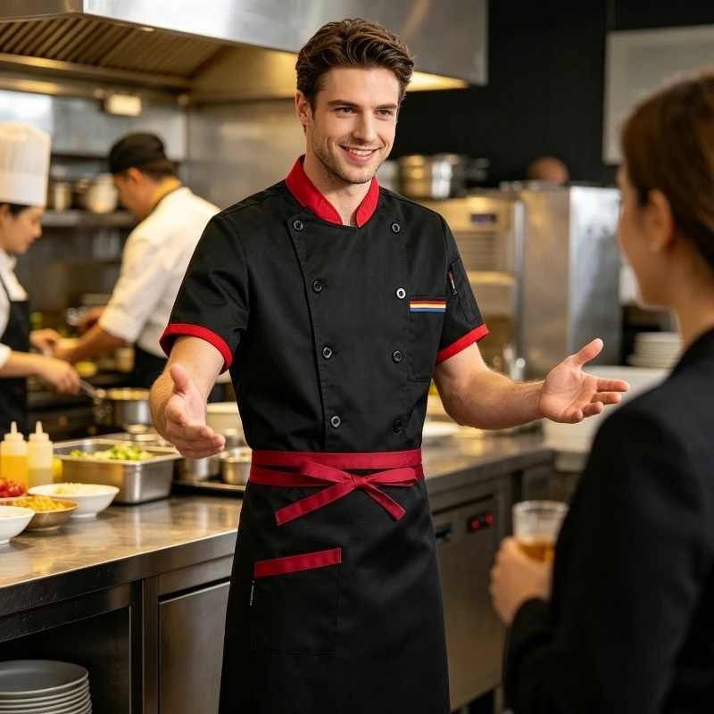 Chef's Work Uniform with Short Sleeves and Half Body Apron, Hotel Restaurant, Restaurant Kitchen Professional Workwear
Chef's Work Uniform with Short Sleeves and Half Body Apron, Hotel Restaurant, Restaurant Kitchen Professional Workwear
