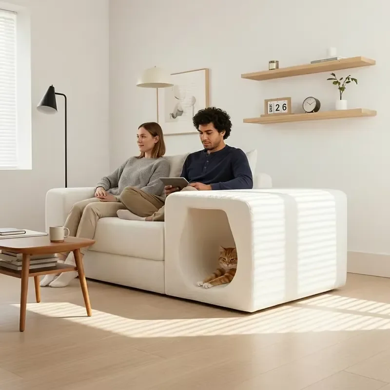 Modern Modular Sectional Sofa with Integrated Pet House Cat Cave Armrest Pet Friendly Fabric Couch for People and Pets
Modern Modular Sectional Sofa with Integrated Pet House Cat Cave Armrest Pet Friendly Fabric Couch for People and Pets