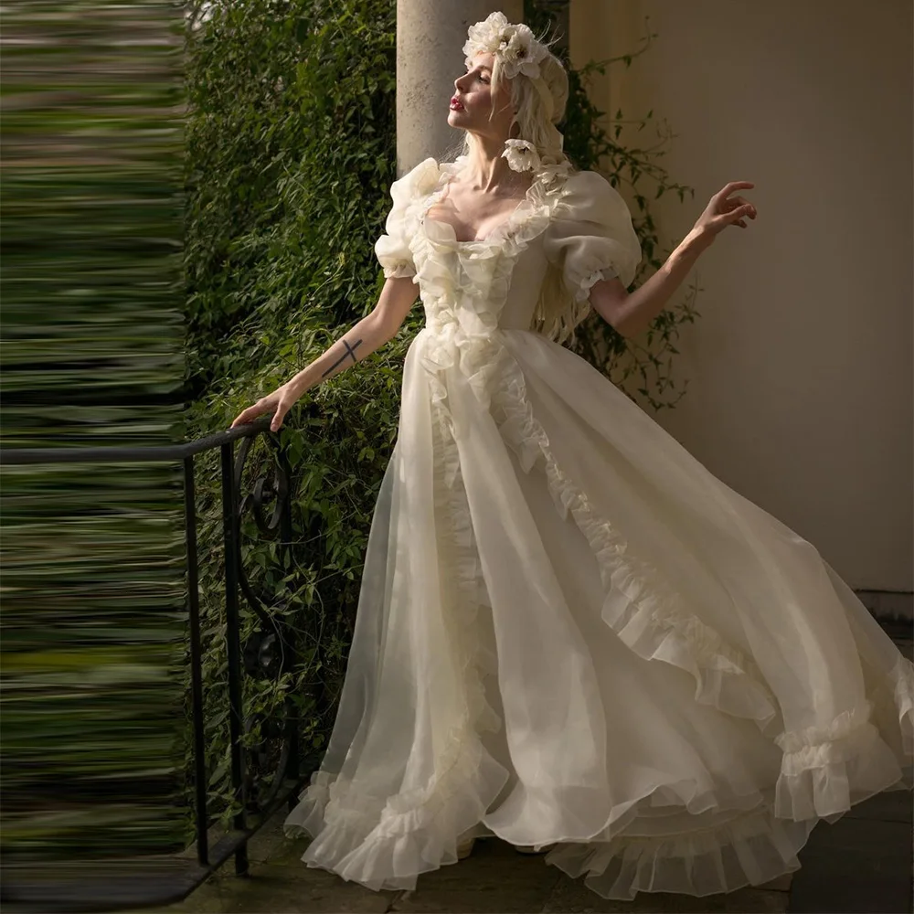 Sevintage Fairy Tiered Ruffles Prom Dresses Puff Sleeves Pleat Ruched Evening Dress A-Line Wedding Party Gowns 2023
Sevintage Fairy Tiered Ruffles Prom Dresses Puff Sleeves Pleat Ruched Evening Dress A-Line Wedding Party Gowns 2023