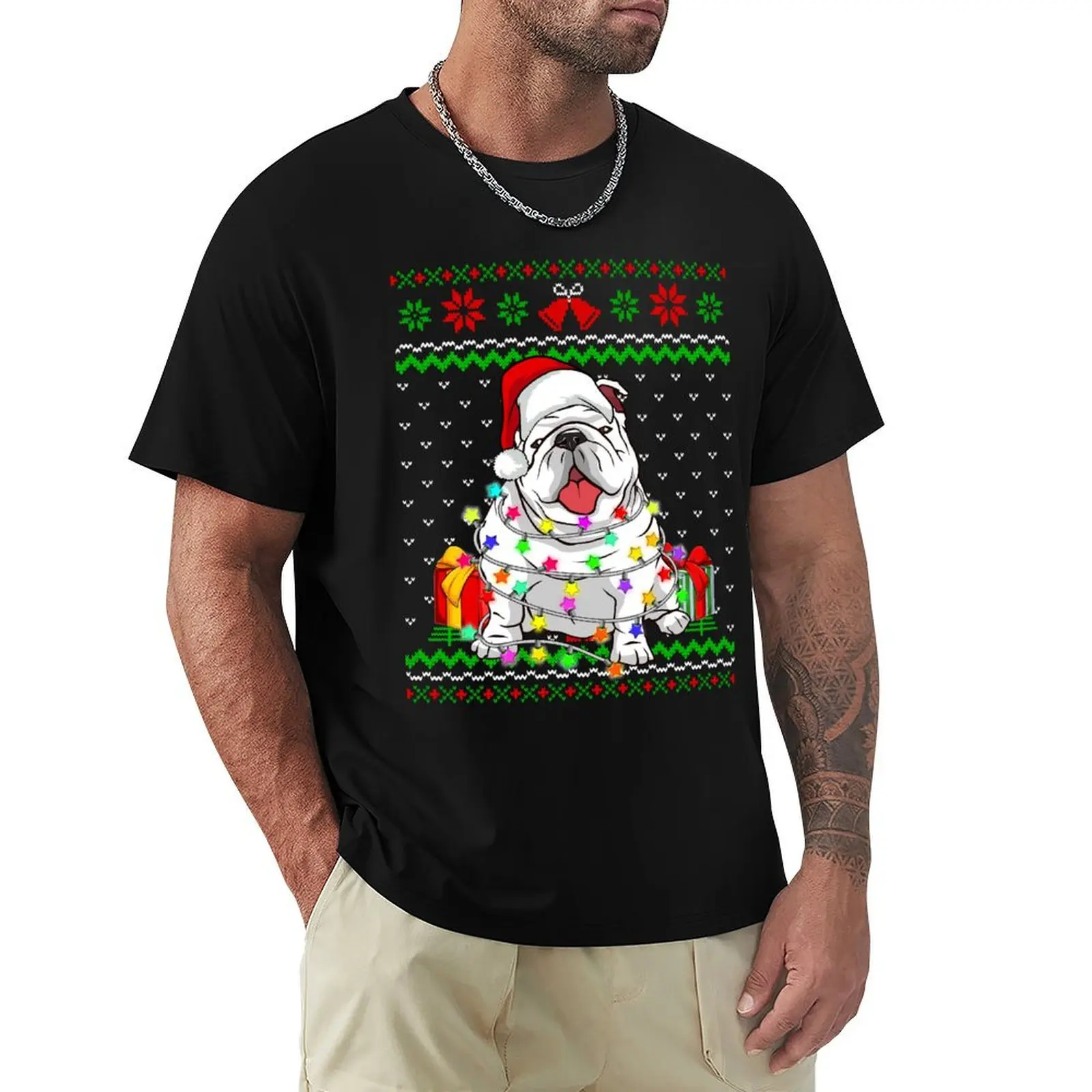 Ugly Sweater Christmas Lights English Bulldog Dog Lover T-Shirt customs design your own funny shirt cotton Men's t shirts
Ugly Sweater Christmas Lights English Bulldog Dog Lover T-Shirt customs design your own funny shirt cotton Men's t shirts