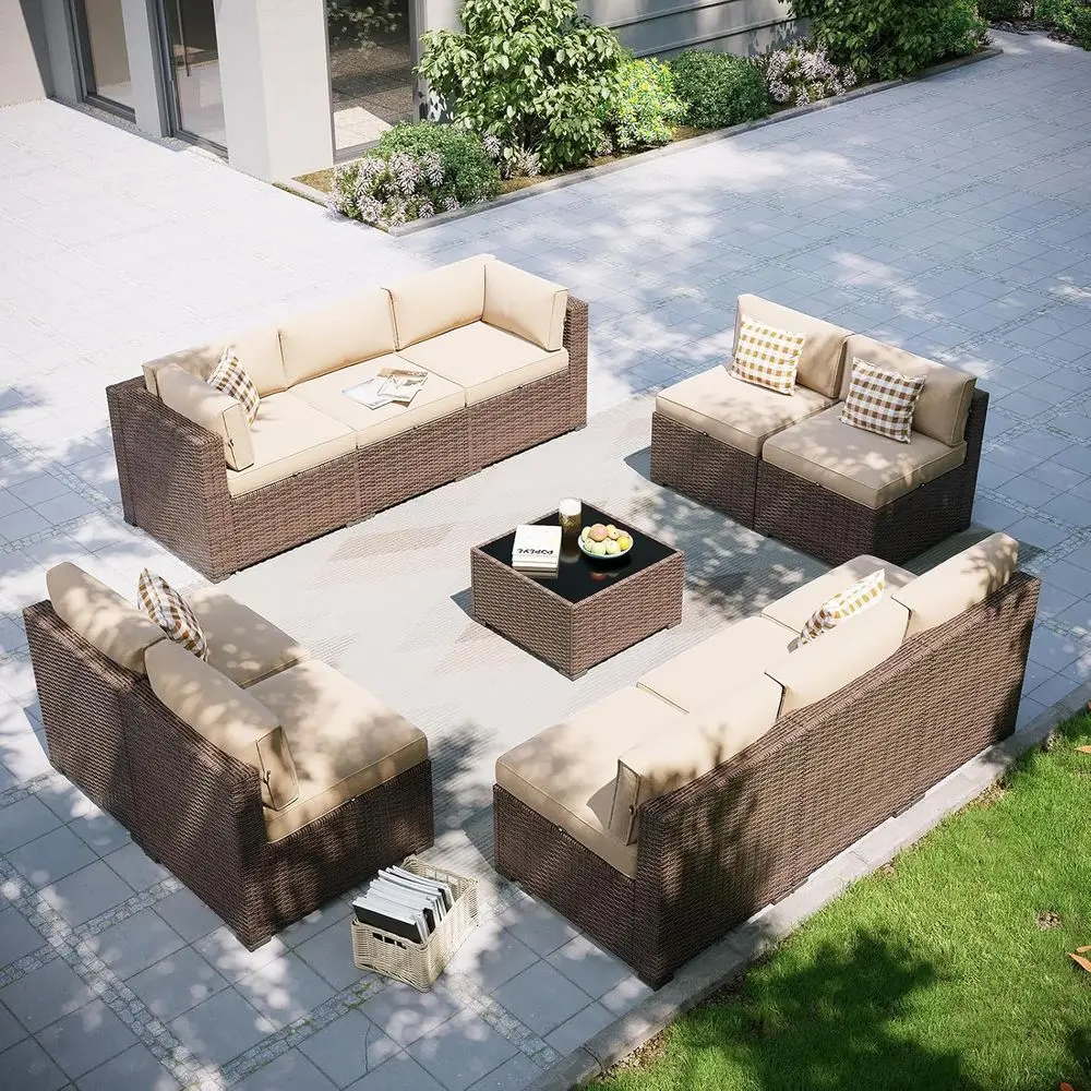 11-Piece Outdoor Sectional Sofa Set with Waterproof Cover, 10 Seats Wicker Rattan Patio Furniture for Backyard and Garden (Brown
11-Piece Outdoor Sectional Sofa Set with Waterproof Cover, 10 Seats Wicker Rattan Patio Furniture for Backyard and Garden (Brown