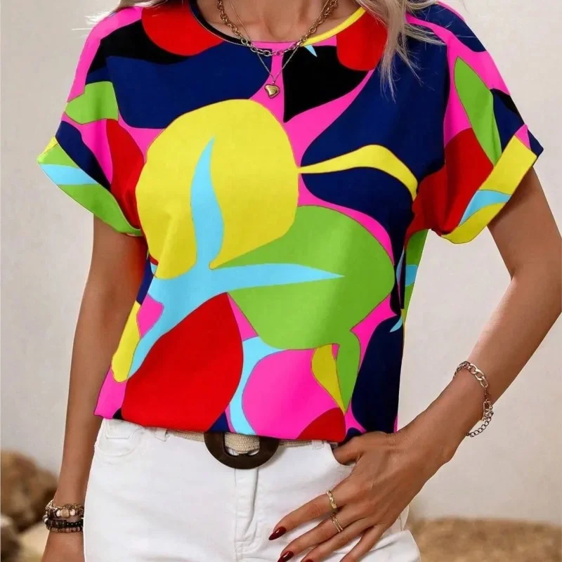 Geometric Flowers Pattern T Shirt For Women Color Blocks 3D Printed Short Sleeves Tees Summer Casual Loose T-Shirts O-Neck Tops
Geometric Flowers Pattern T Shirt For Women Color Blocks 3D Printed Short Sleeves Tees Summer Casual Loose T-Shirts O-Neck Tops