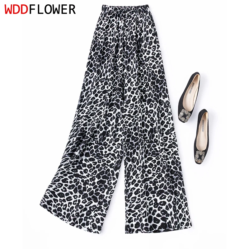 Women Silk Pants 100% Mulberry Silk Black Leopards Printed Straight-leg Trousers Elastic Waist M1702
Women Silk Pants 100% Mulberry Silk Black Leopards Printed Straight-leg Trousers Elastic Waist M1702