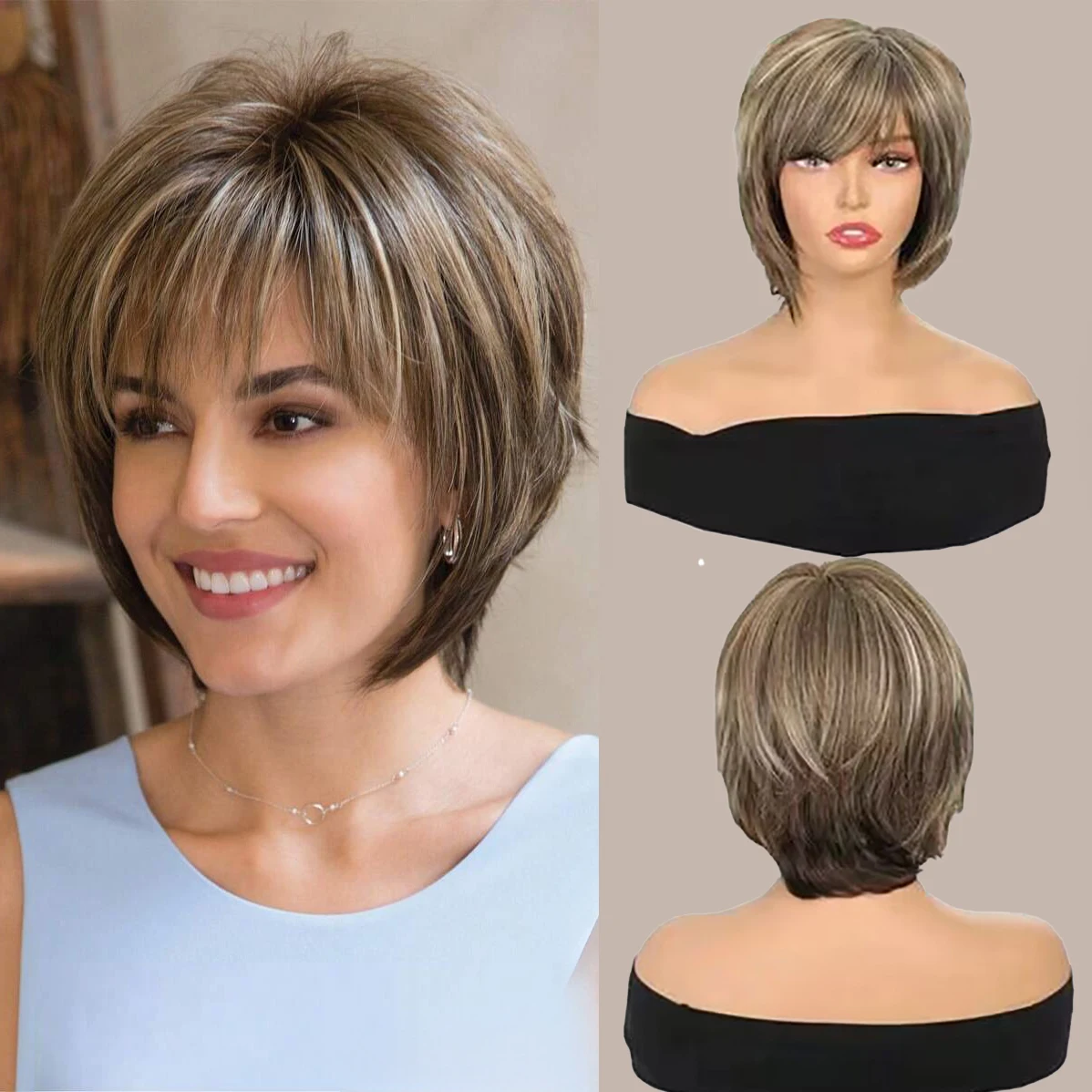 8-Inch Layered Short Wig Suitable for White Women and Black Ladies, Synthetic Hair (Golden Mixed Brown), Suitable for Daily Use and Parties
8-Inch Layered Short Wig Suitable for White Women and Black Ladies, Synthetic Hair (Golden Mixed Brown), Suitable for Daily Use and Parties