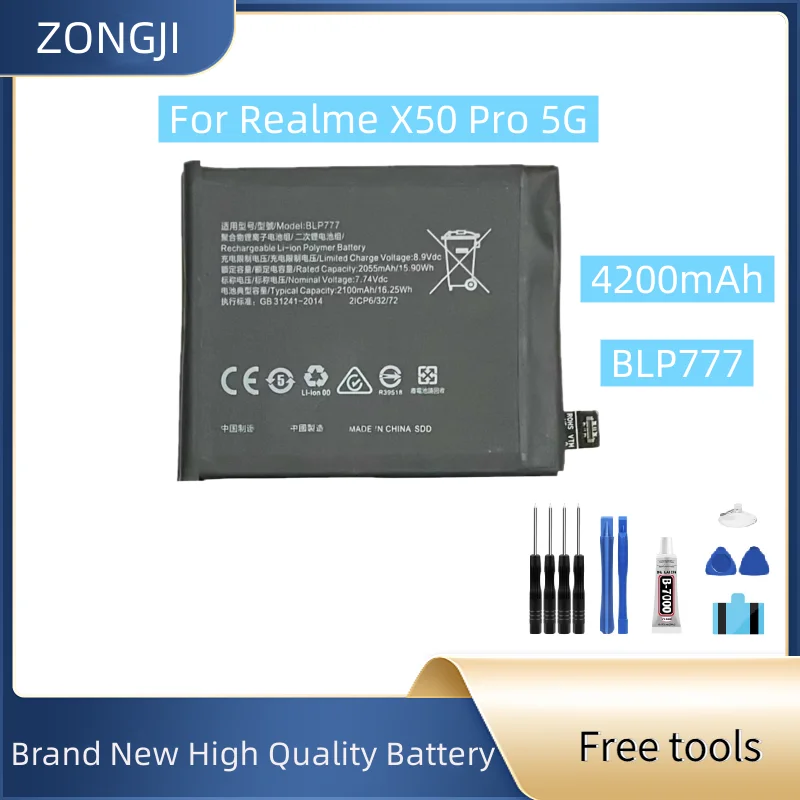 New Battery BLP777 4200mAh For Realme X50 Pro 5G Mobile Phone Battery + Free Tools
New Battery BLP777 4200mAh For Realme X50 Pro 5G Mobile Phone Battery + Free Tools