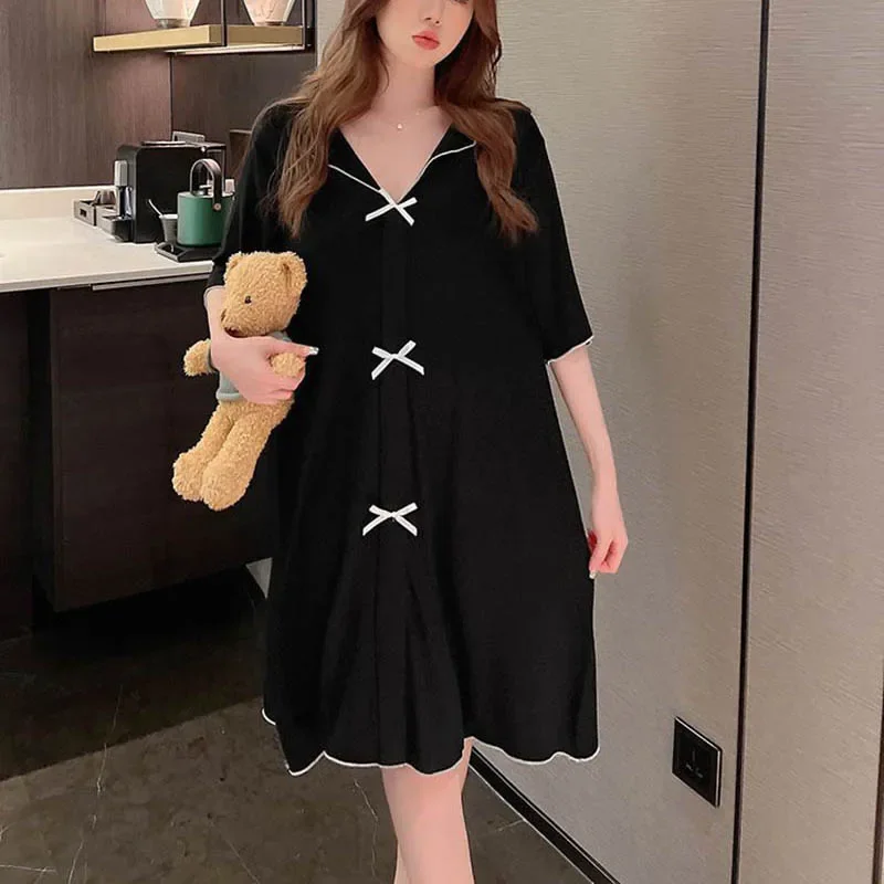 Bow Sleepwear Womens Korean Nightgown Ruffles Solid Short Sleeve Night Dress One Piece Pajama Summer Lace Home Wear 2024 New
Bow Sleepwear Womens Korean Nightgown Ruffles Solid Short Sleeve Night Dress One Piece Pajama Summer Lace Home Wear 2024 New