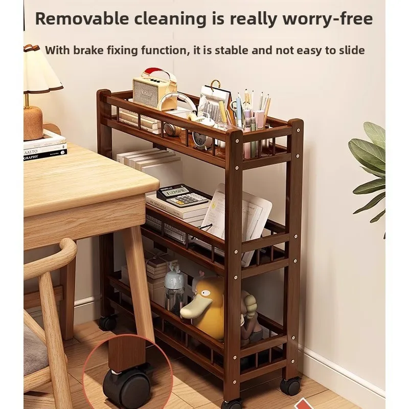 Multi layer pulley storage rack, bamboo narrow bookshelf, movable kitchen storage rack, simple floor standing bookshelf
Multi layer pulley storage rack, bamboo narrow bookshelf, movable kitchen storage rack, simple floor standing bookshelf