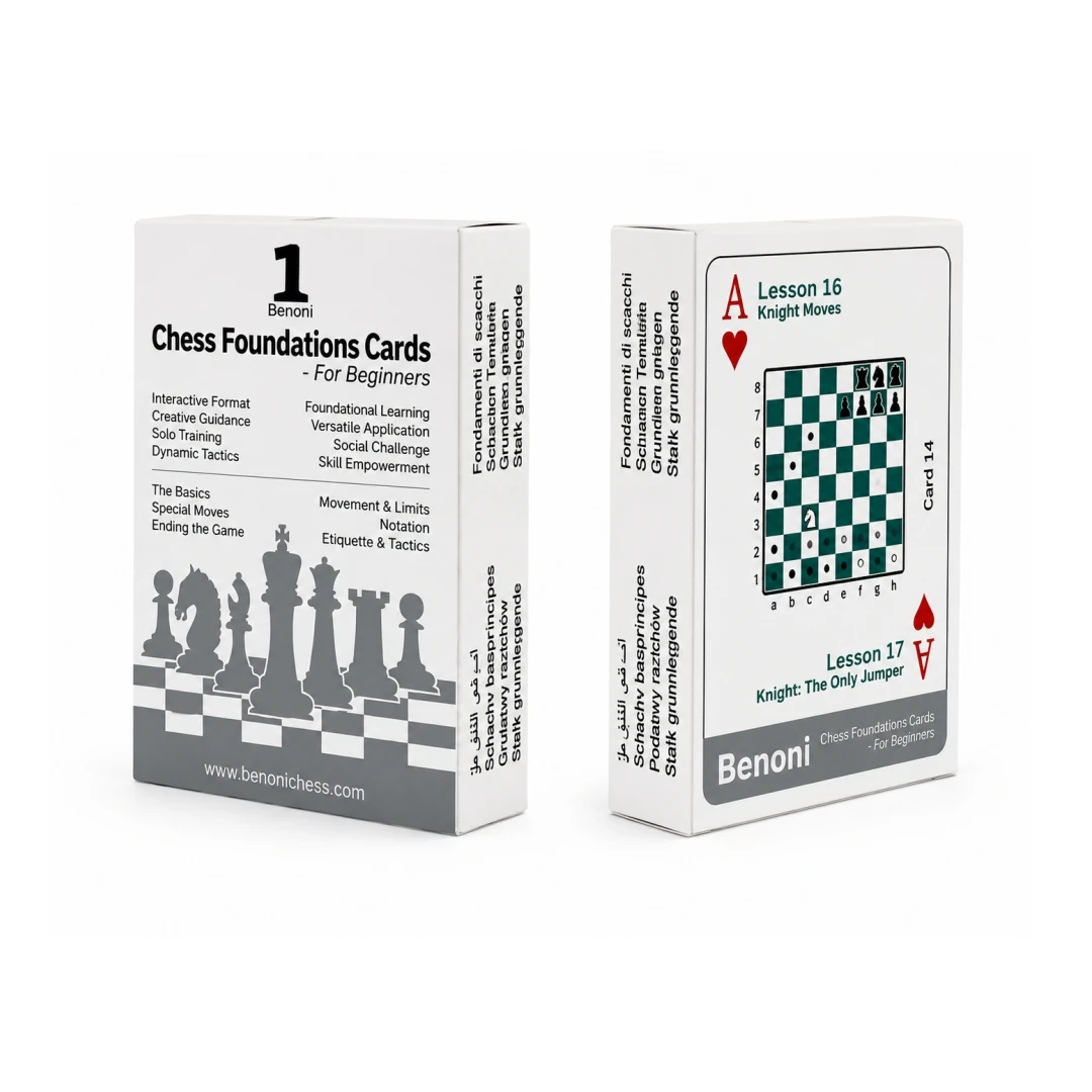 Chess Foundation Flashcards for Beginners – 54-Card Deck & Pocket Guide | 62 Lessons, Rules, Tactics & Setup
Chess Foundation Flashcards for Beginners – 54-Card Deck & Pocket Guide | 62 Lessons, Rules, Tactics & Setup