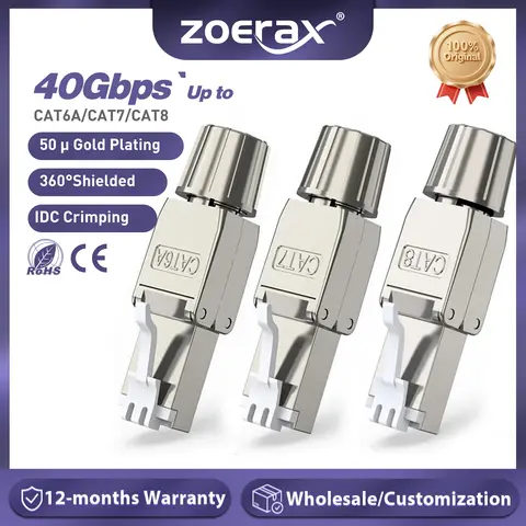 ZoeRax RJ45 Cat8 Cat7 Cat6A Connector Toolless Shielded/Unshielded Ethernet Termination Plug for 23~26AWG STP/UTP Ethernet Cable