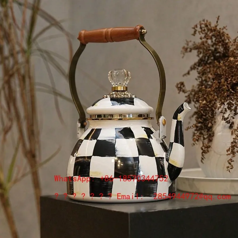 Light Luxury Classic Black and White Plaid Wooden Handle Enamel Kettle, Diamond Cover Kettle, Universal in All Seasons 2.5L
Light Luxury Classic Black and White Plaid Wooden Handle Enamel Kettle, Diamond Cover Kettle, Universal in All Seasons 2.5L