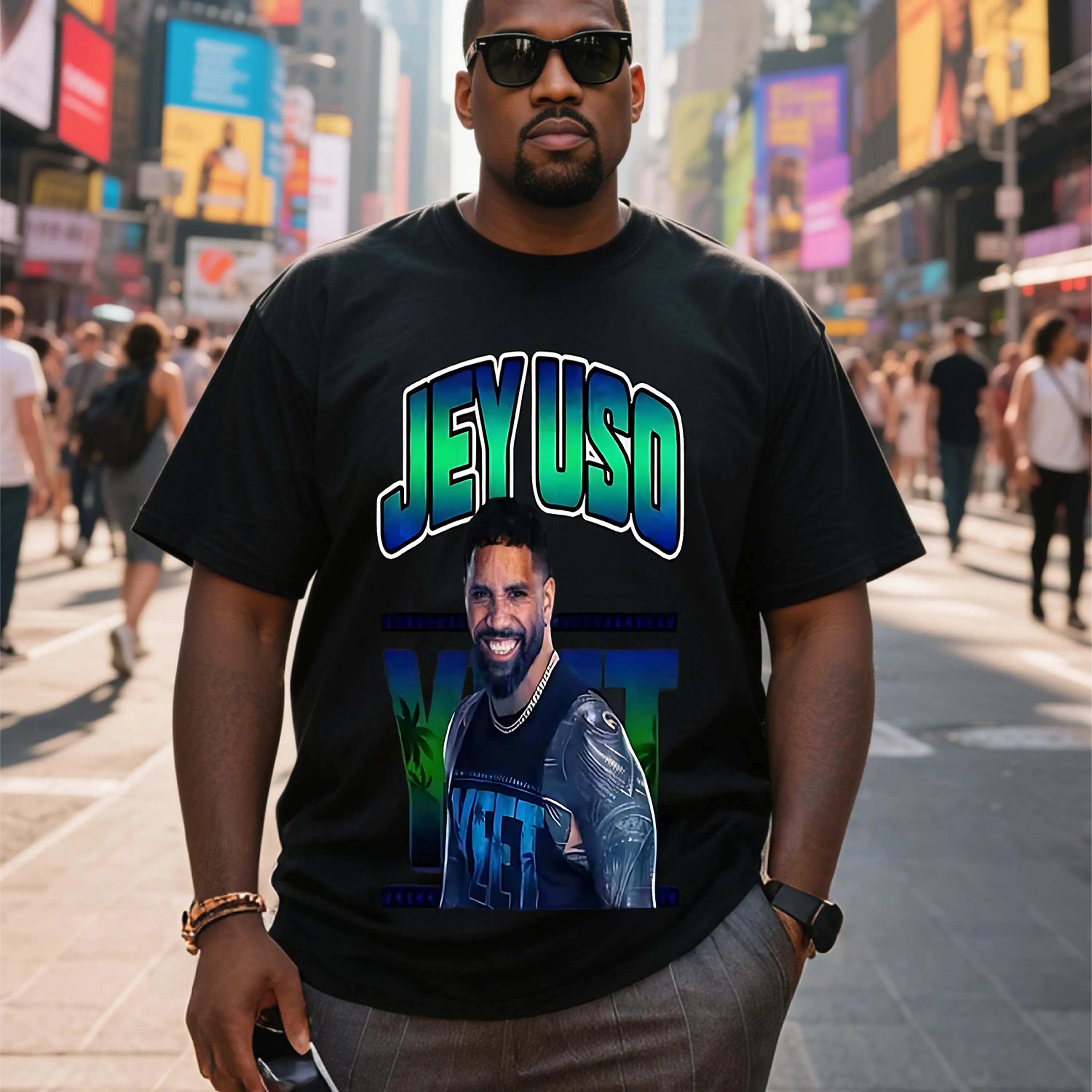 Черная футболка с короткими рукавами больших размеров Jey Uso, подходящая для летней одежды для отдыха на открытом воздухе
Черная футболка с короткими рукавами больших размеров Jey Uso, подходящая для летней одежды для отдыха на открытом воздухе